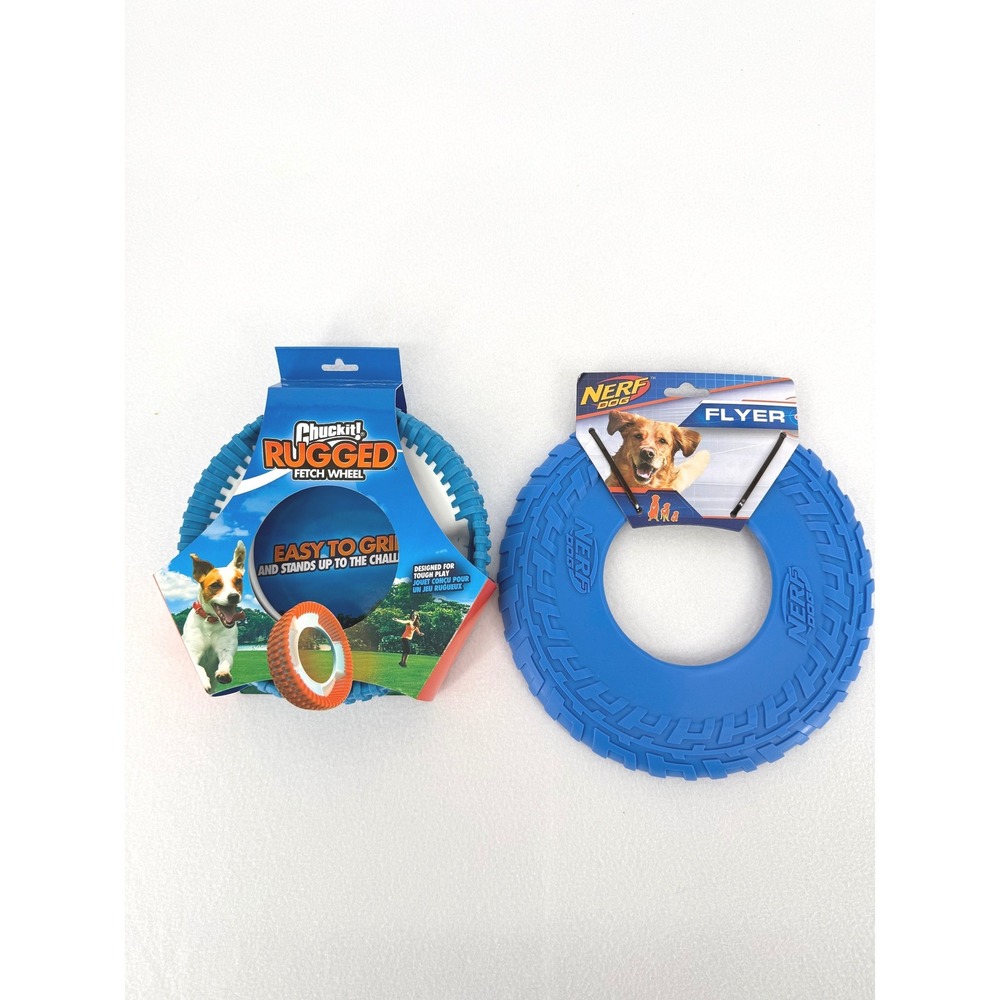 Chuckit! & Nerf Dog Toys‎ Bundle Medium Blue Rugged Fetch Wheel and Flyer Disc